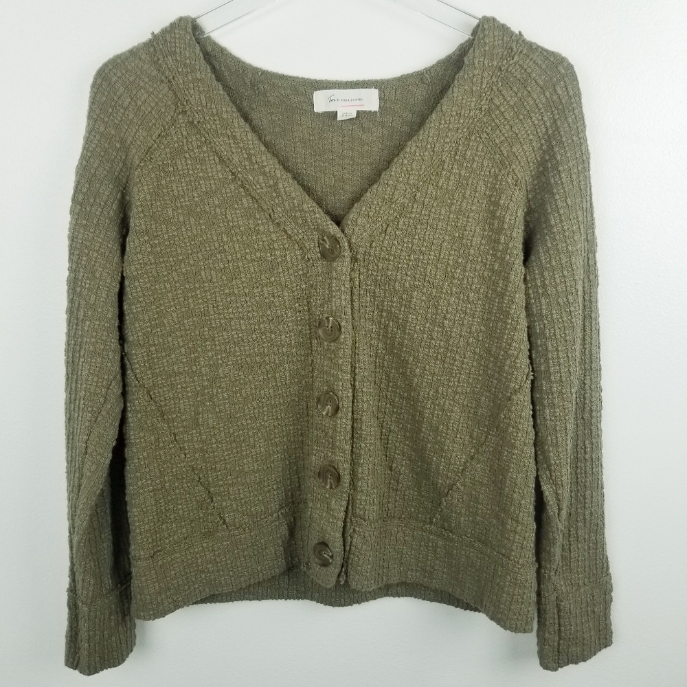 Two by Vince Camuto Textured Olive/Army Green Cardigan Sweater